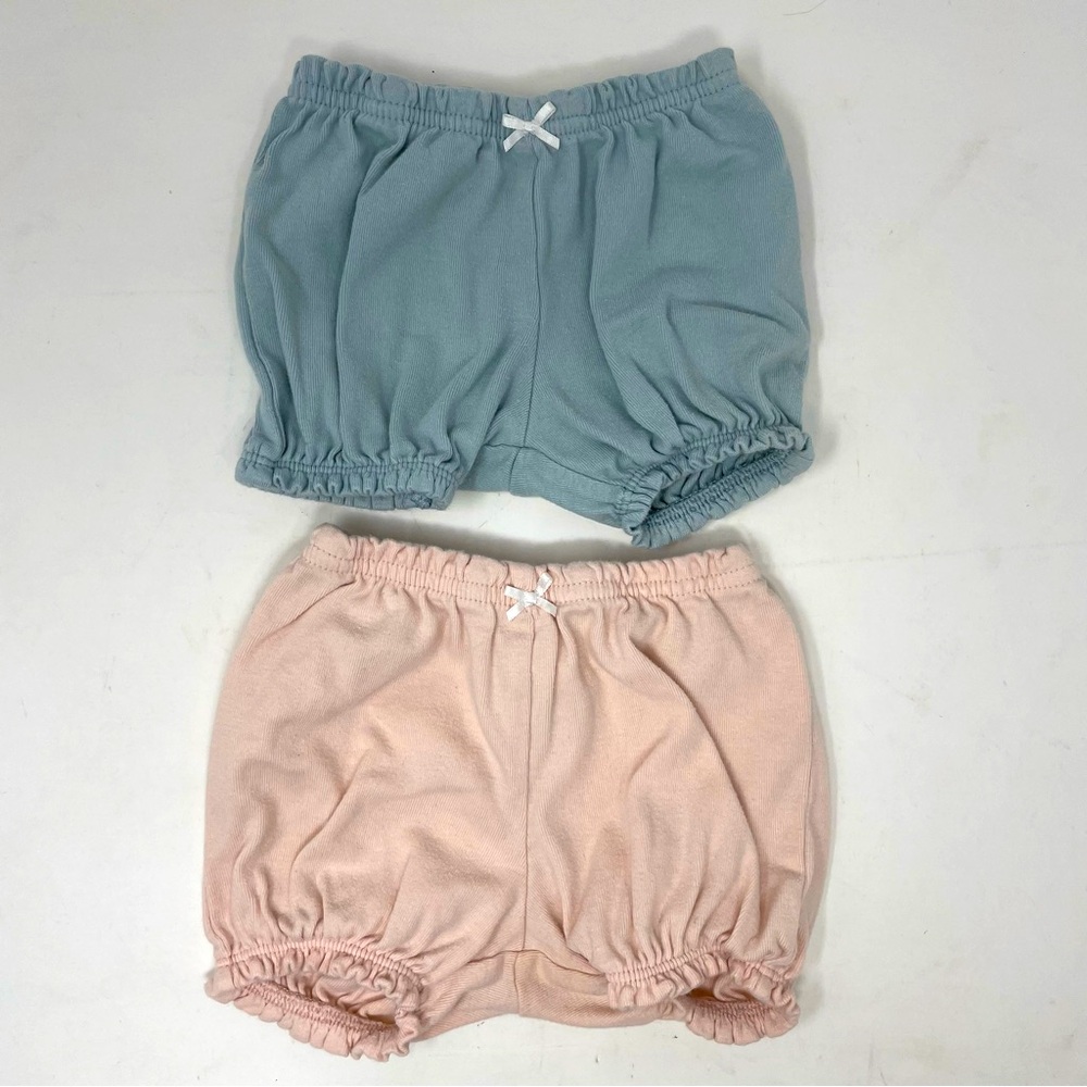 Baby 2pk Light Blue & Peach Elastic Pull-on Shorts Size 3-6m